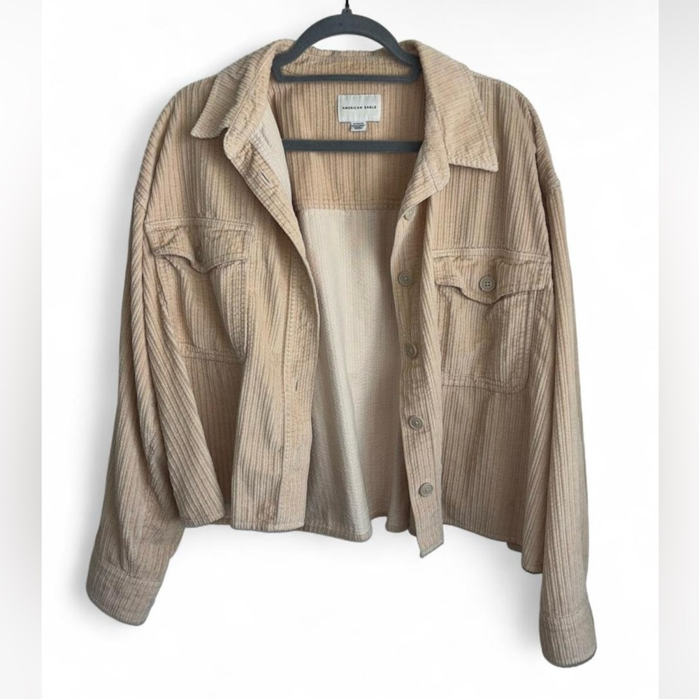 American Eagle Outfitters Tan Utility Jacket with Collared Neckline